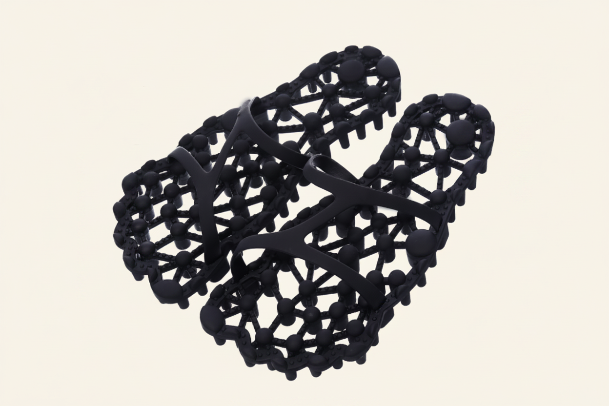 Black lattice slippers - #F8F6F2 background