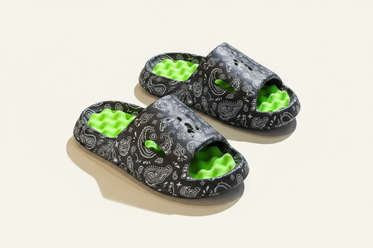 Black paisley + neon green footbed